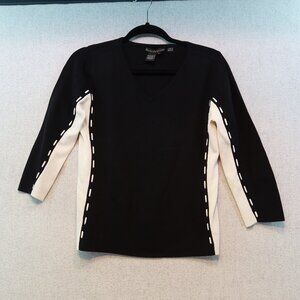 ZIANI COUTURE Black with White Stripe Sides Rayon Knit Top, Sz L